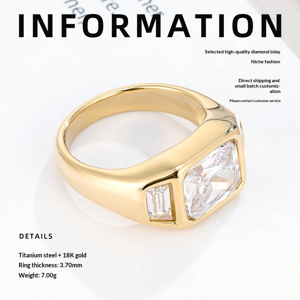 Women's Three-Diamond Square Sugar Cubes Zircon Ring Vera Lux
