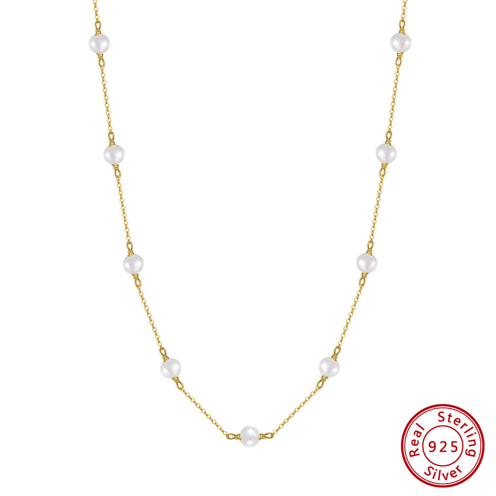 S925 Sterling Silver Natural Freshwater Pearl Necklace Vera Lux