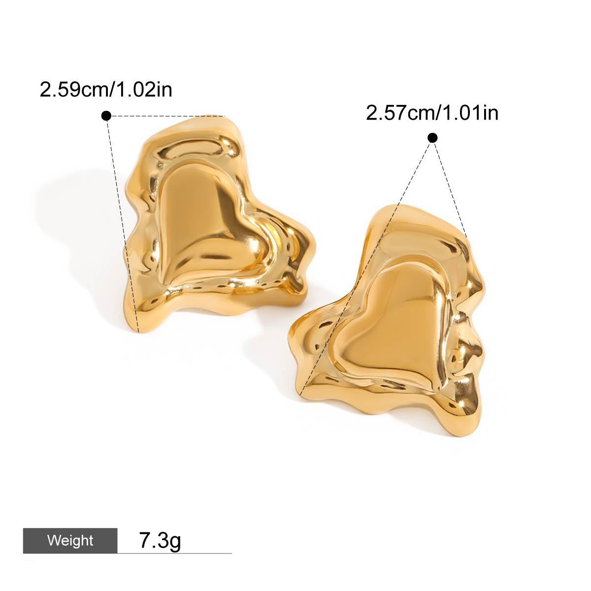 18K Gold Heart Design Trendy Personalized Earring and Ring Set Vera Lux