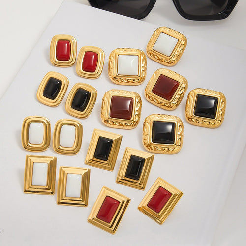 18K gold geometric square with texture design classic retro earrings Vera Lux