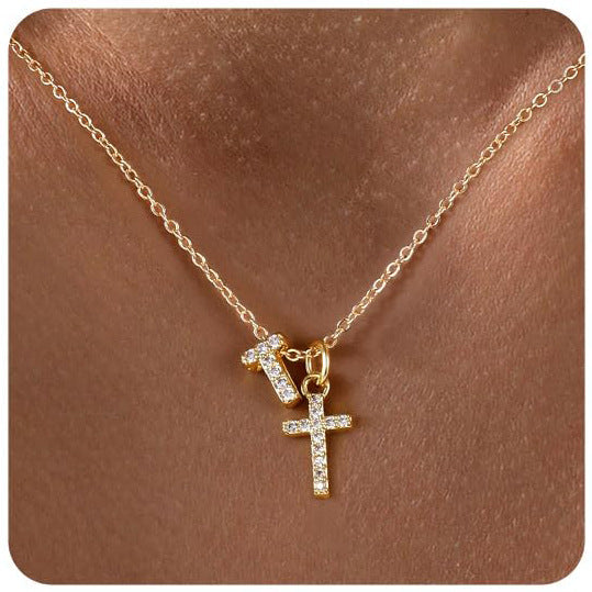 Zircon Inlaid 26 Letter Cross English Necklace Vera Lux