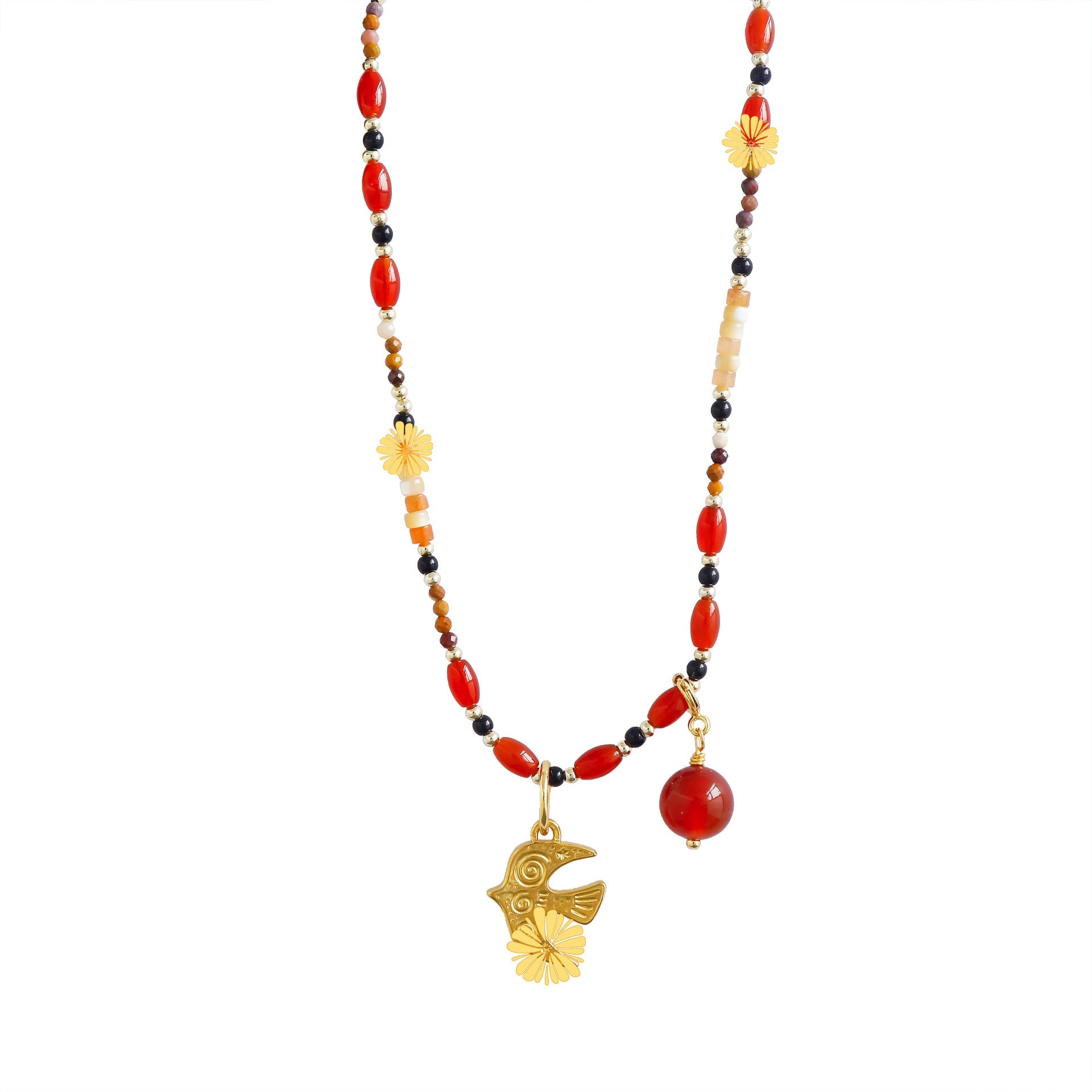 Bird Necklace New Chinese Style Ethnic Flair Minimalist Design With Natural Stone Vera Lux