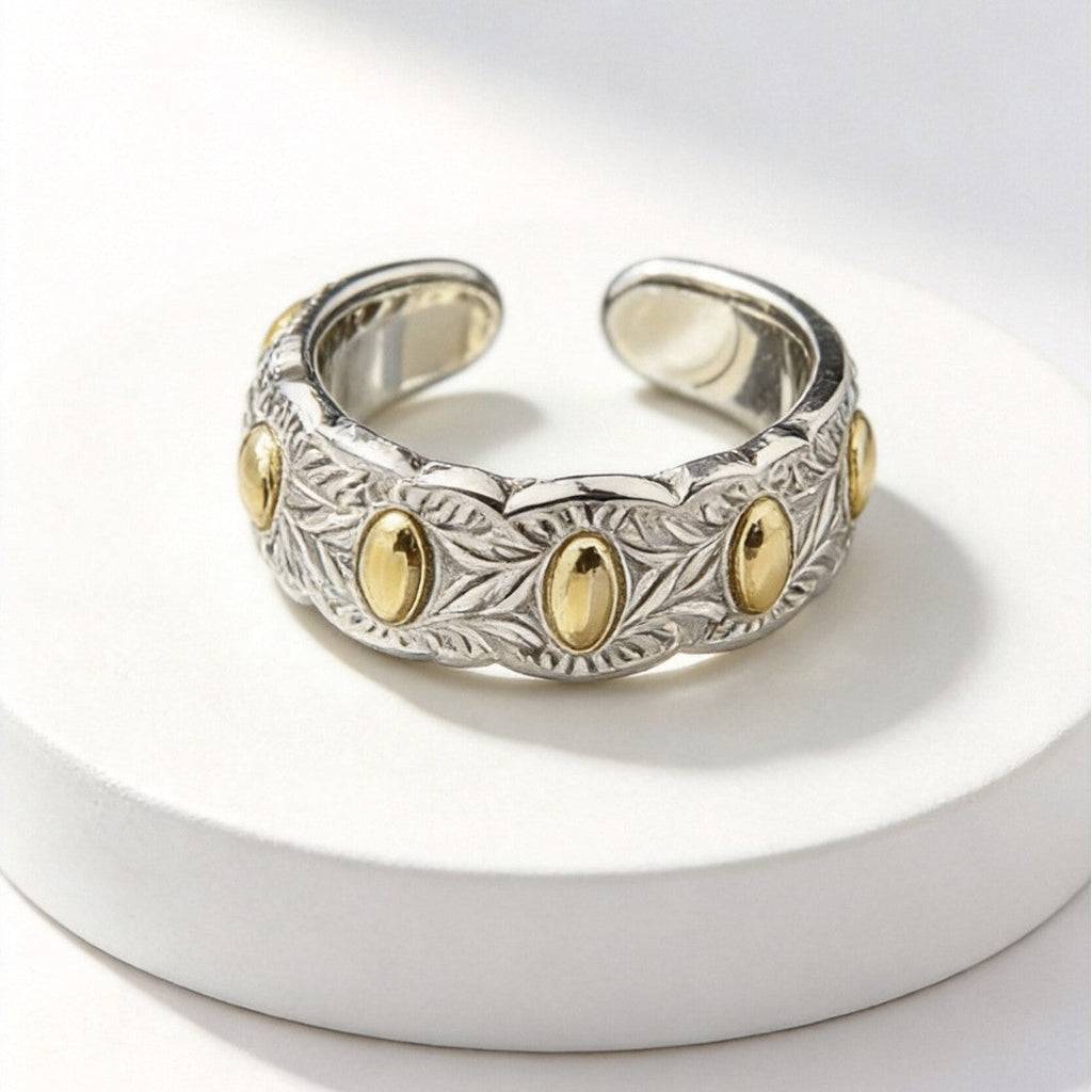 Brass Seven-Grain Rice Ring, Vintage Handcrafted Light Luxury Open Adjustable Band Vera Lux