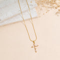 Stainless Steel Cross Pendant Necklace With Colored Zircon Snake Bone Chain Vera Lux