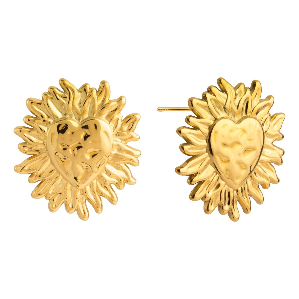 18K Gold Heart-Shaped Sun Design Lightweight Luxury Stud Earrings Vera Lux