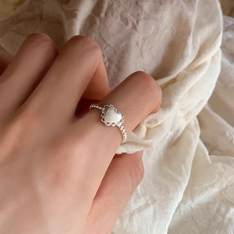S925 Sterling Silver Brushed Love Heart Ring For Women, INS Korean Sweet Style, Versatile Niche Lace Edge Open Ring Vera Lux