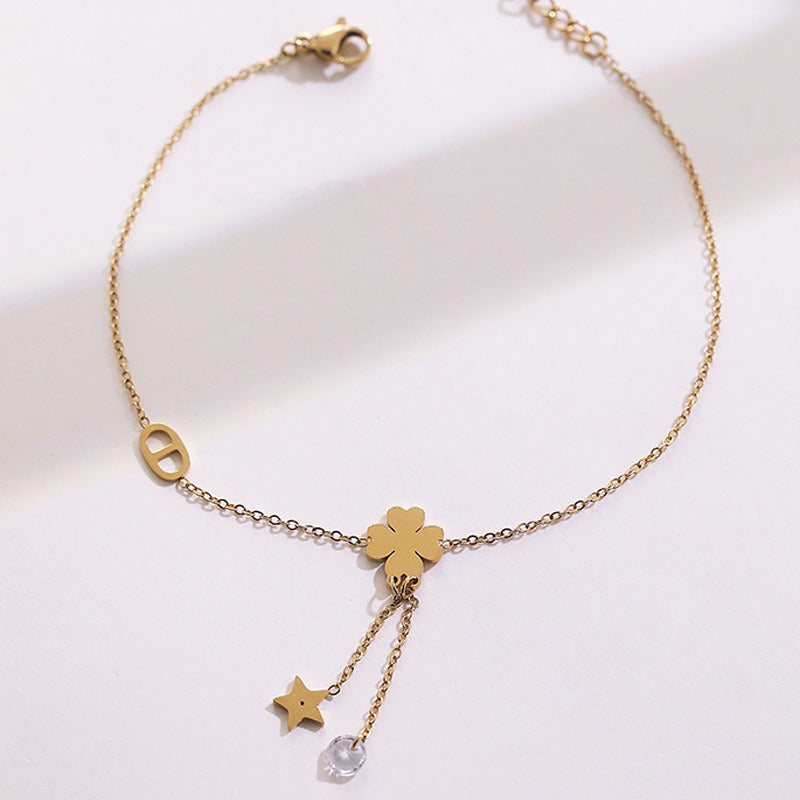 18K Gold Tassel Star Clover Anklet Vera Lux