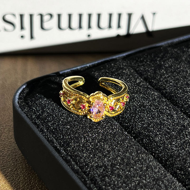 Retro Cold Tone Geometric Micro Rhinestone Paved Open Ring, Unique Niche Design Fashion Finger Jewelry, Versatile Trendy Accessory For Women Daily Wear Vera Lux