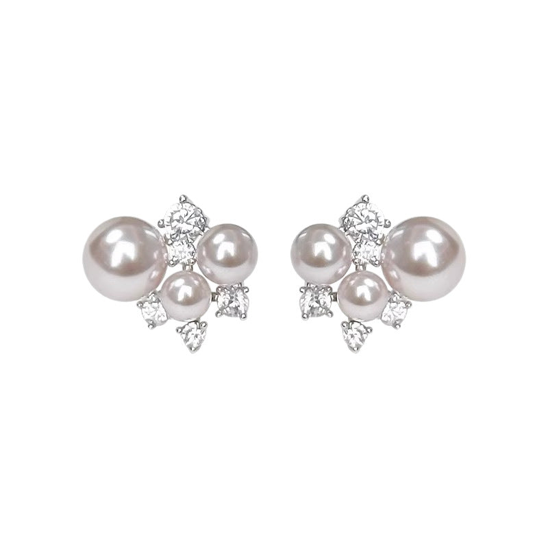 Gentle, Fair-looking Manta Rose Gold Pearl Zircon Stud Earrings Vera Lux