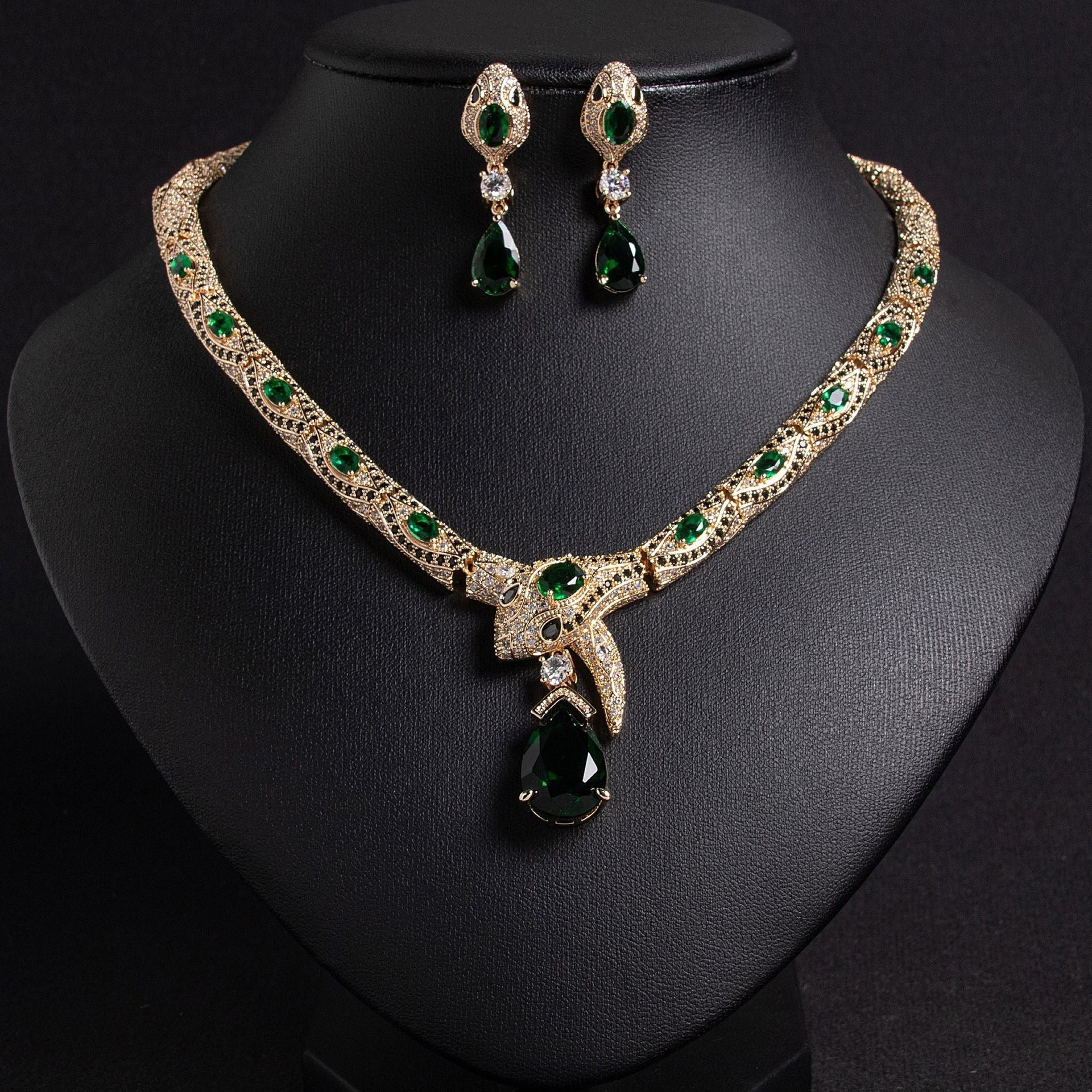 S925 Silver & Zircon Snake Necklace and Earring Set Vera Lux