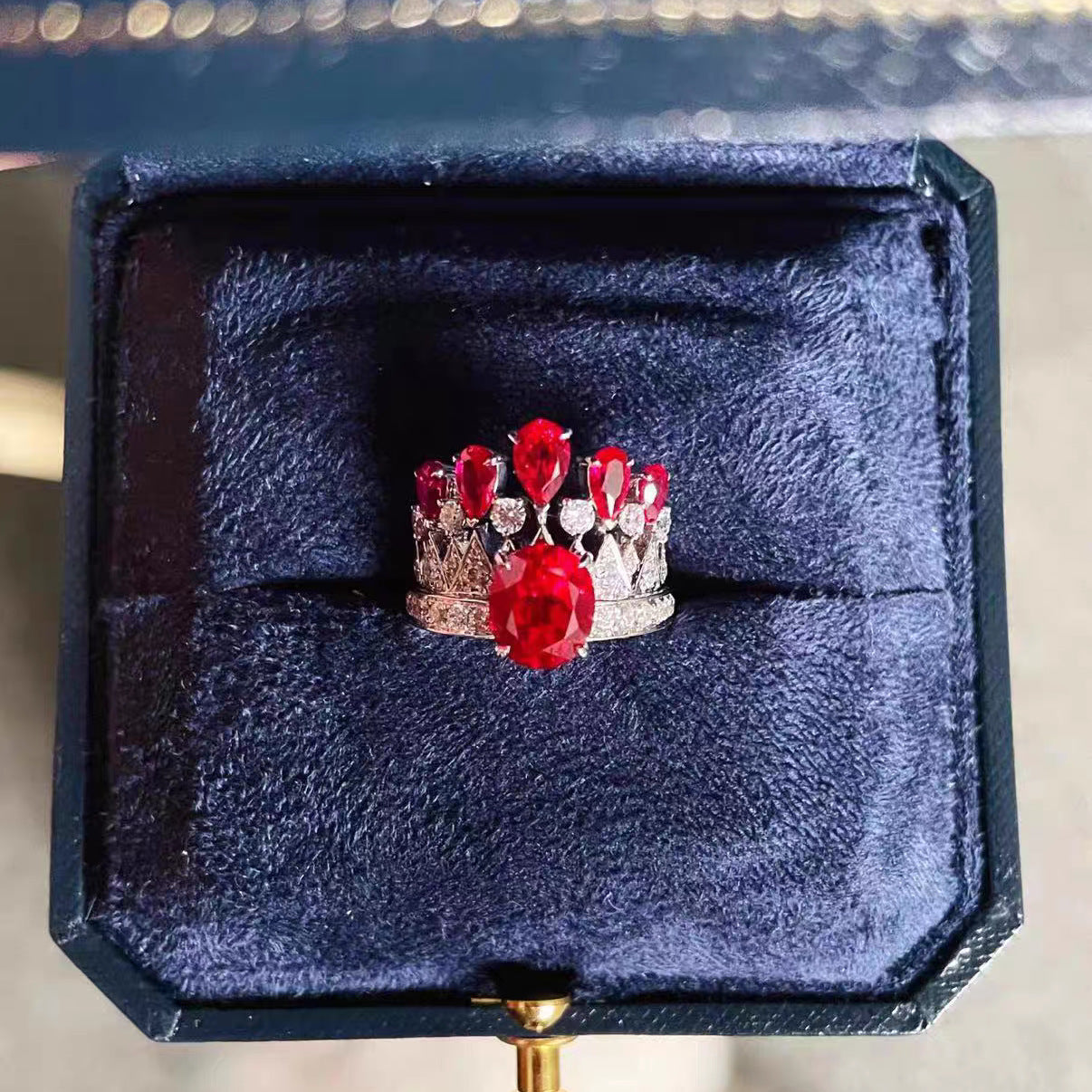 Retro Ruby Crown Ring And Earrings Light Luxury Jewelry Vera Lux