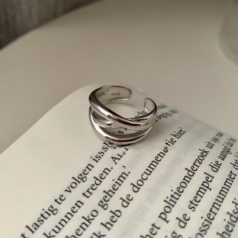 925 Silver Vintage Twisted Chain Open Ring, Adjustable Minimalist Statement Ring For Women, Fashion Jewelry Vera Lux