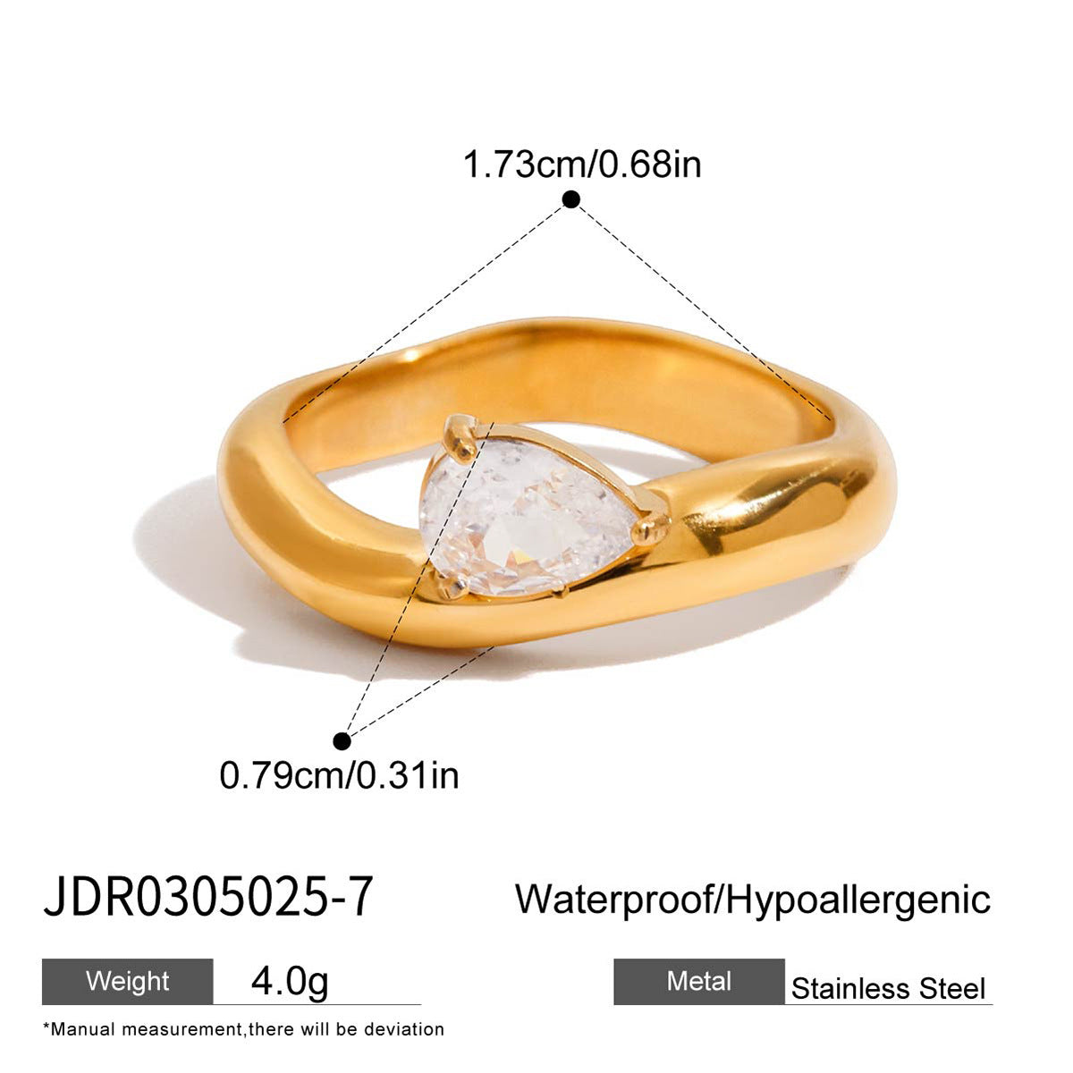18K Gold Stainless Steel Geometric Zircon Ring Vera Lux