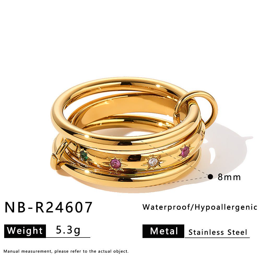 Three-Tier Stacked Ring, 18K Gold-Plated Stainless Steel Ring Vera Lux