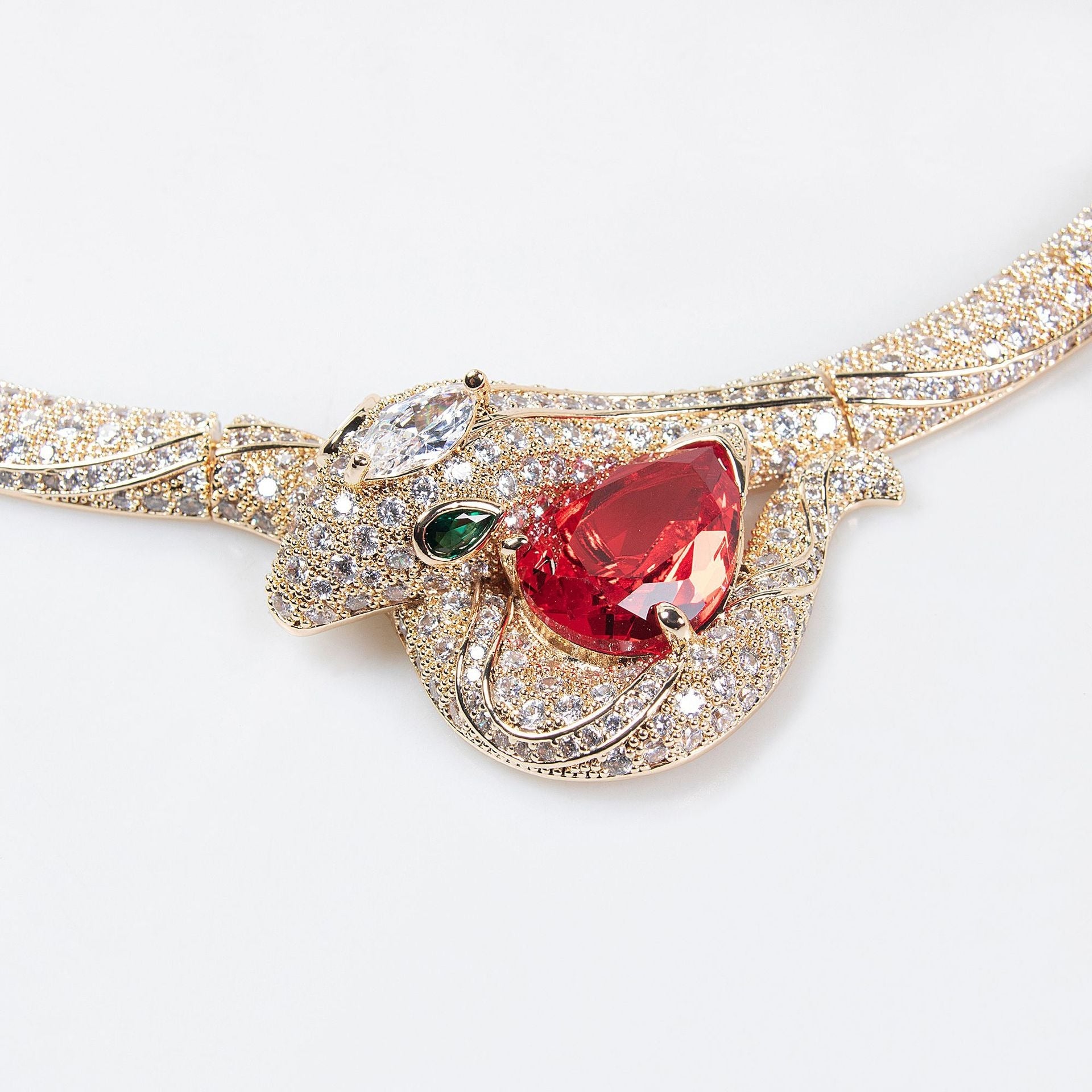 18K Gold "Petite Luxury" Snake-and-Bamboo-Knot Zircon Necklace Vera Lux