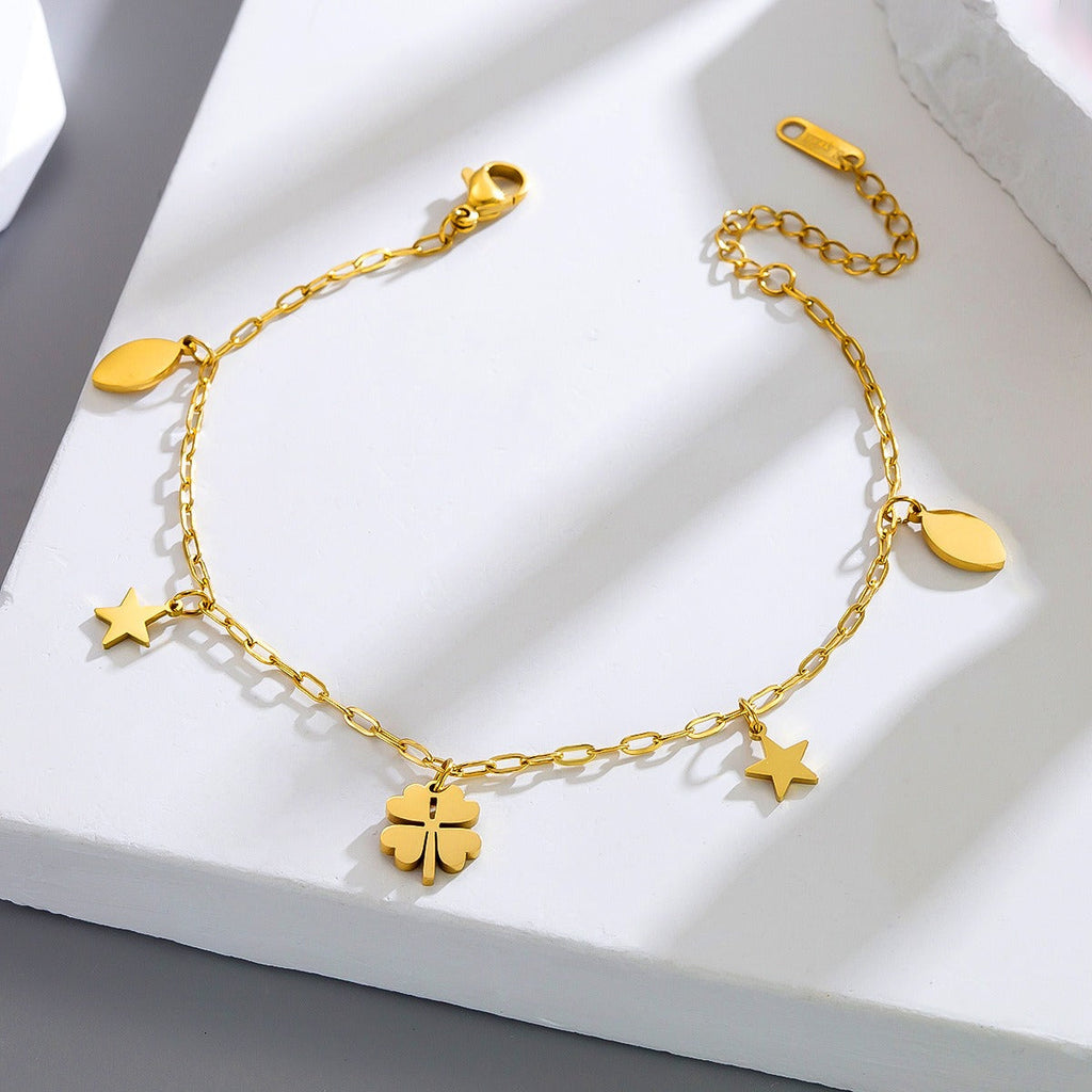18k gold-plated four-petal bell flower pendant titanium steel anklet Vera Lux