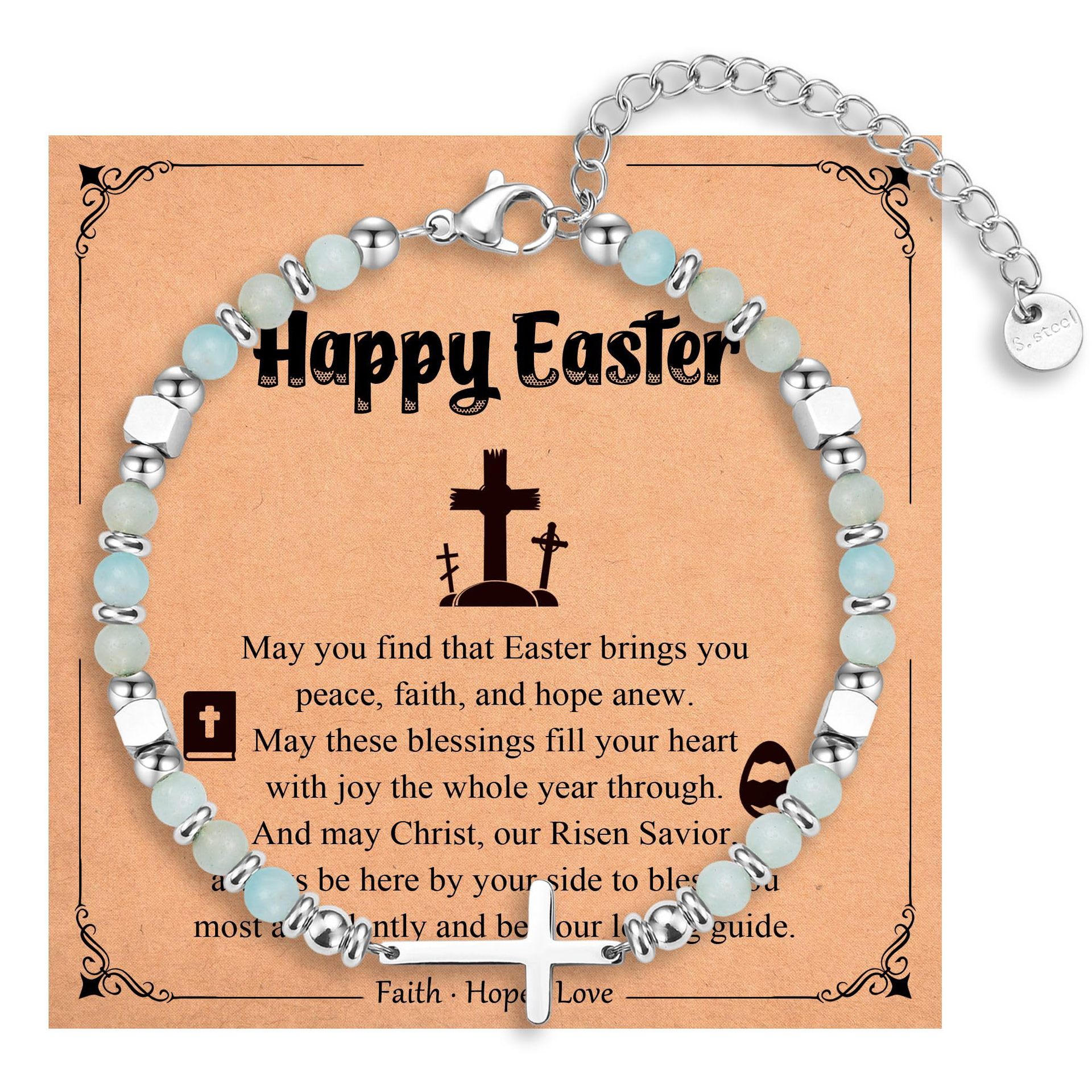 Natural Stainless Steel Cross Beaded Bracelet Card Vera Lux