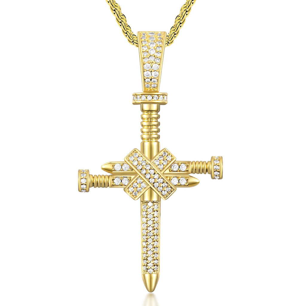 Full-Zircon Nail Cross Pendant Hip-Hop Vintage Punk Cross Necklace Vera Lux