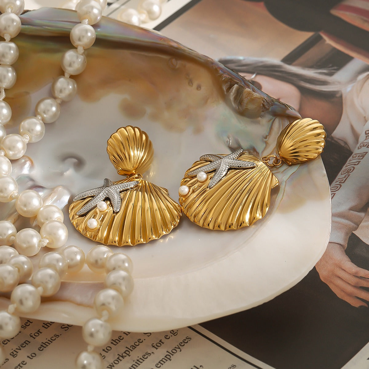 18K shells and starfish design exquisite and unique earrings Vera Lux