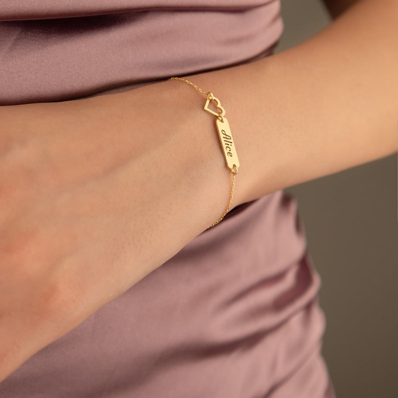 Hollow Heart Custom Name Bar Bracelet Vera Lux