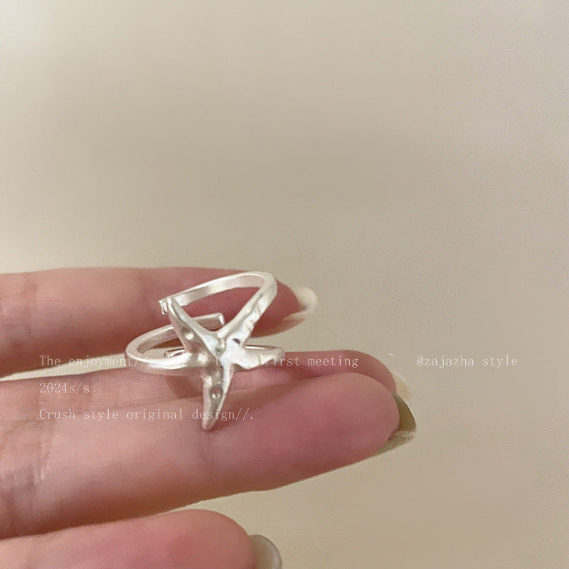 Starfish Bead Adjustable Open Ring For Women, Niche High-End Literary Retro Elegant Index Finger Jewelry Vera Lux