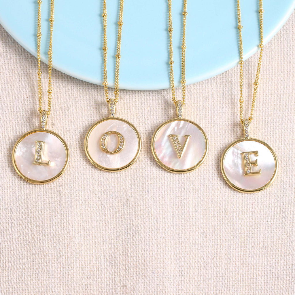 Gold Shell Initial Pendant Charm Collection Vera Lux