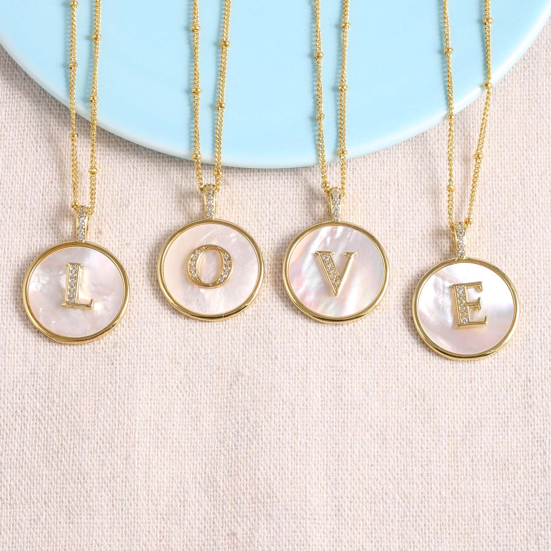Gold Shell Initial Pendant Charm Collection Vera Lux