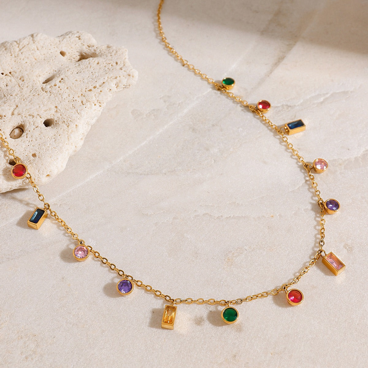 18K gold inlaid geometric gemstone design exquisite dazzling necklace Vera Lux