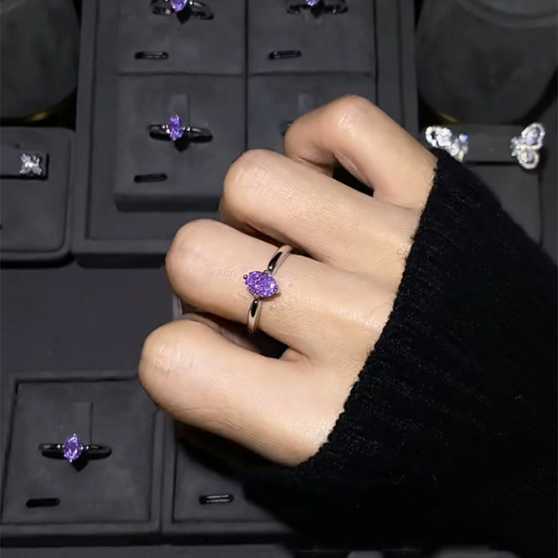 Minimalist Purple Waterdrop Rhinestone High-End Niche Ring Vera Lux