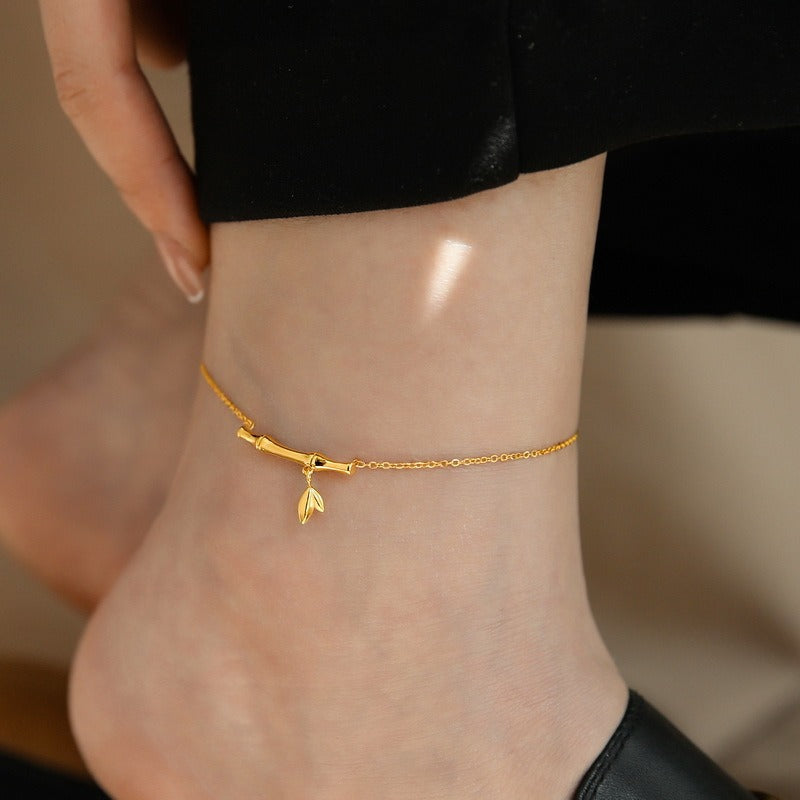 18k gold rising step by step titanium steel bamboo anklet Vera Lux