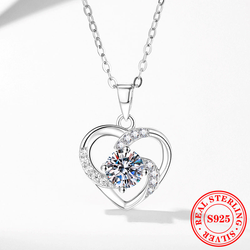 S925 Sterling Silver Necklace With An Eternal Heart Pendant And Moissanite Vera Lux