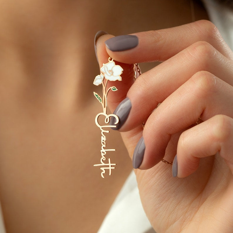 Personalized Birth Flower & Name Necklace Vera Lux