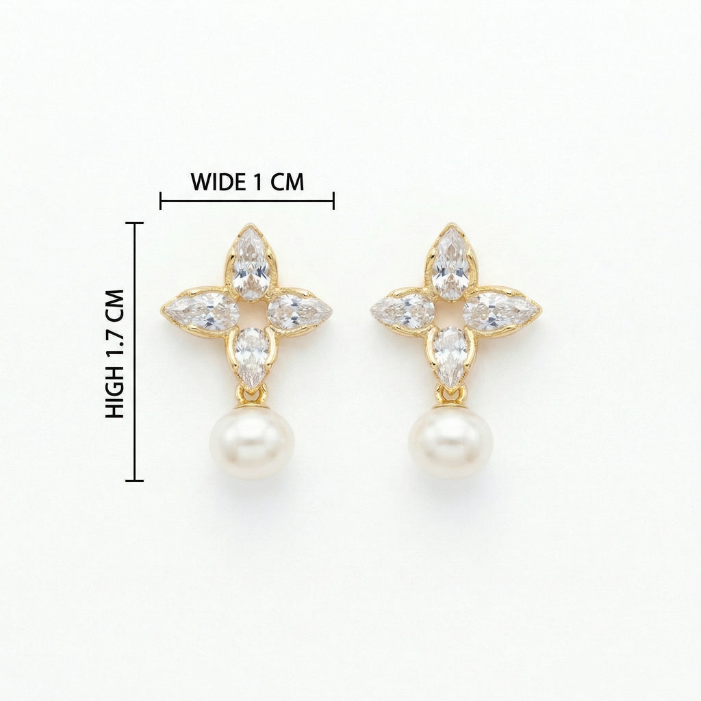 925 Sterling Silver Elegant Marquise Floral Drop Earrings with Radiant White Pearls Vera Lux