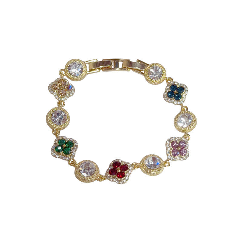 Personalized Fashionable Colorful Zircon Four-Leaf Clover Circle Bracelet Vera Lux