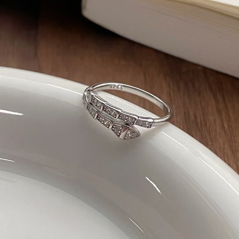 S925 Sterling Silver Sparkling Zircon Spirit Snake Ring For Women, Premium Open Ring, Simple & Versatile, Light Luxury Niche Design Finger Ring Vera Lux