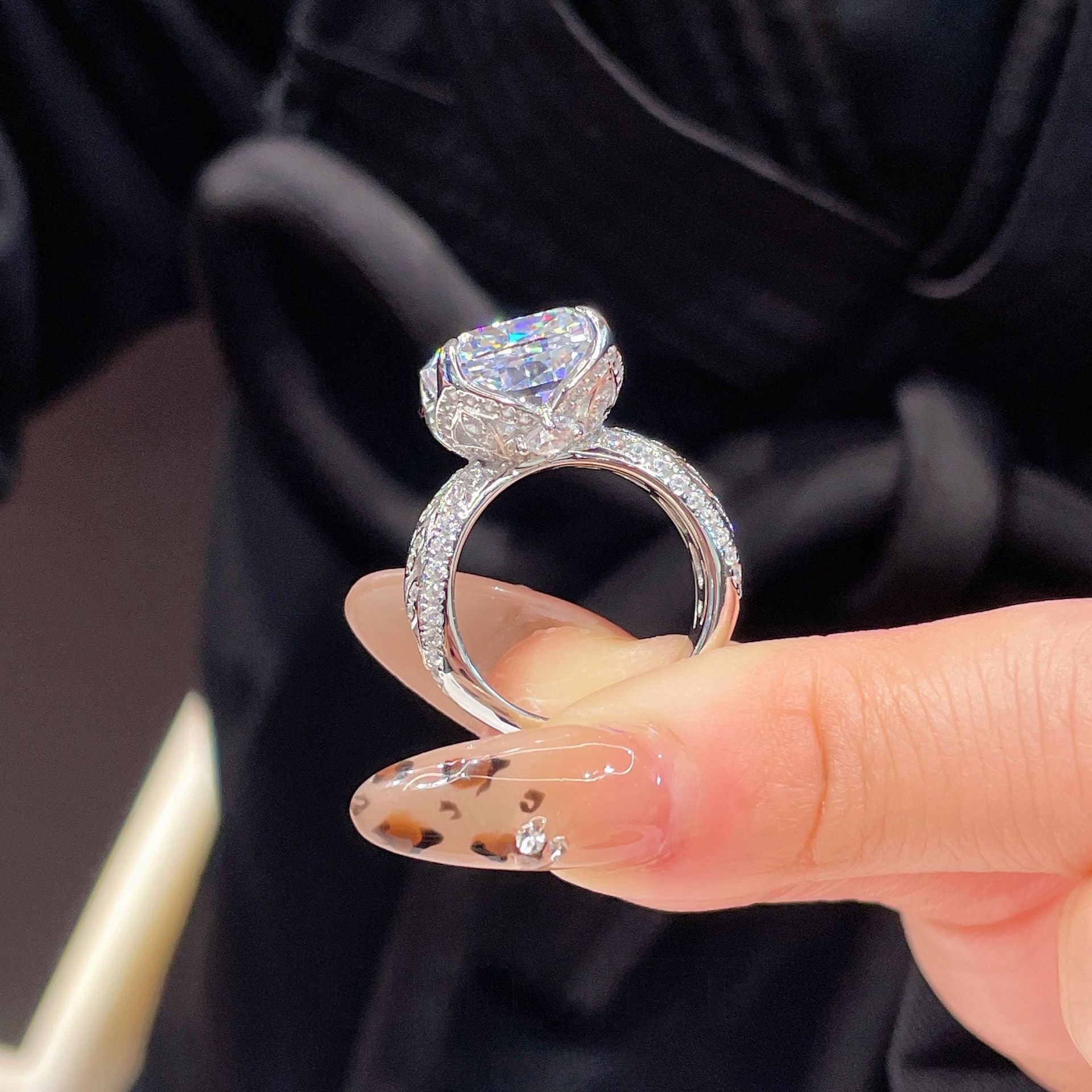 Large Carat Cushion Cut Diamond Simulant Ring, Vintage Pave Setting Proposal Ring For Her Vera Lux
