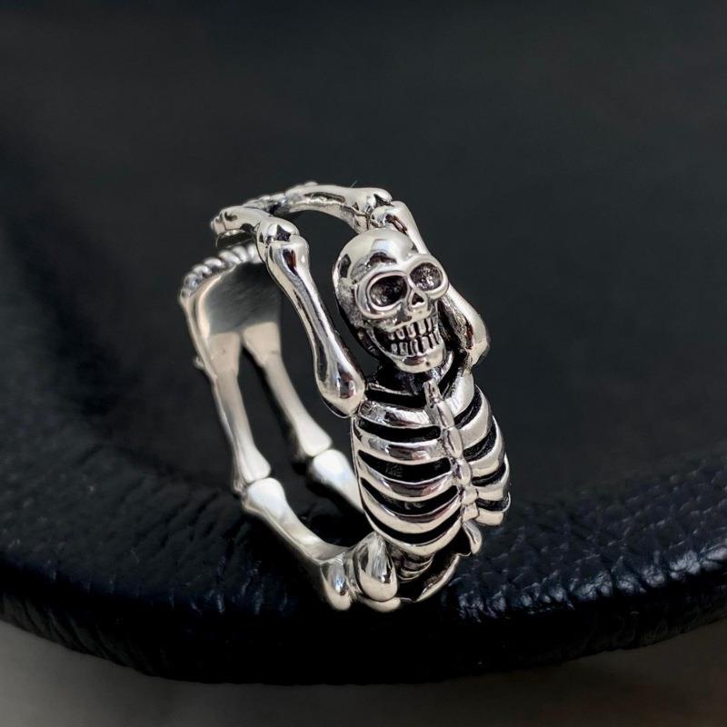 Vintage Heavy Distressed Skull Ring For Women, Punk Dark Style Creative Flip Design Band, Gift Vera Lux
