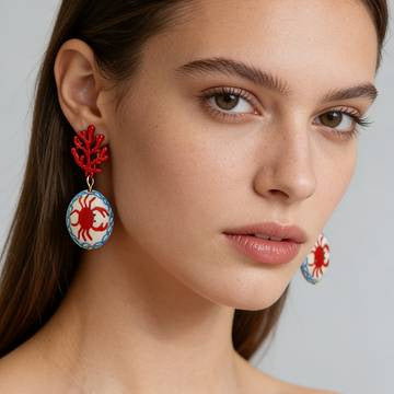 Marine-style Ceramic Shrimp And Fish Earrings Fashionable Vera Lux