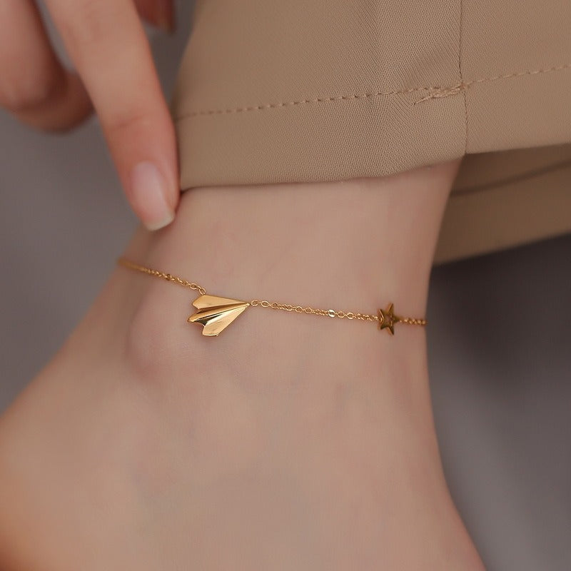 Light luxury high-end 18K gold-plated airplane anklet Vera Lux