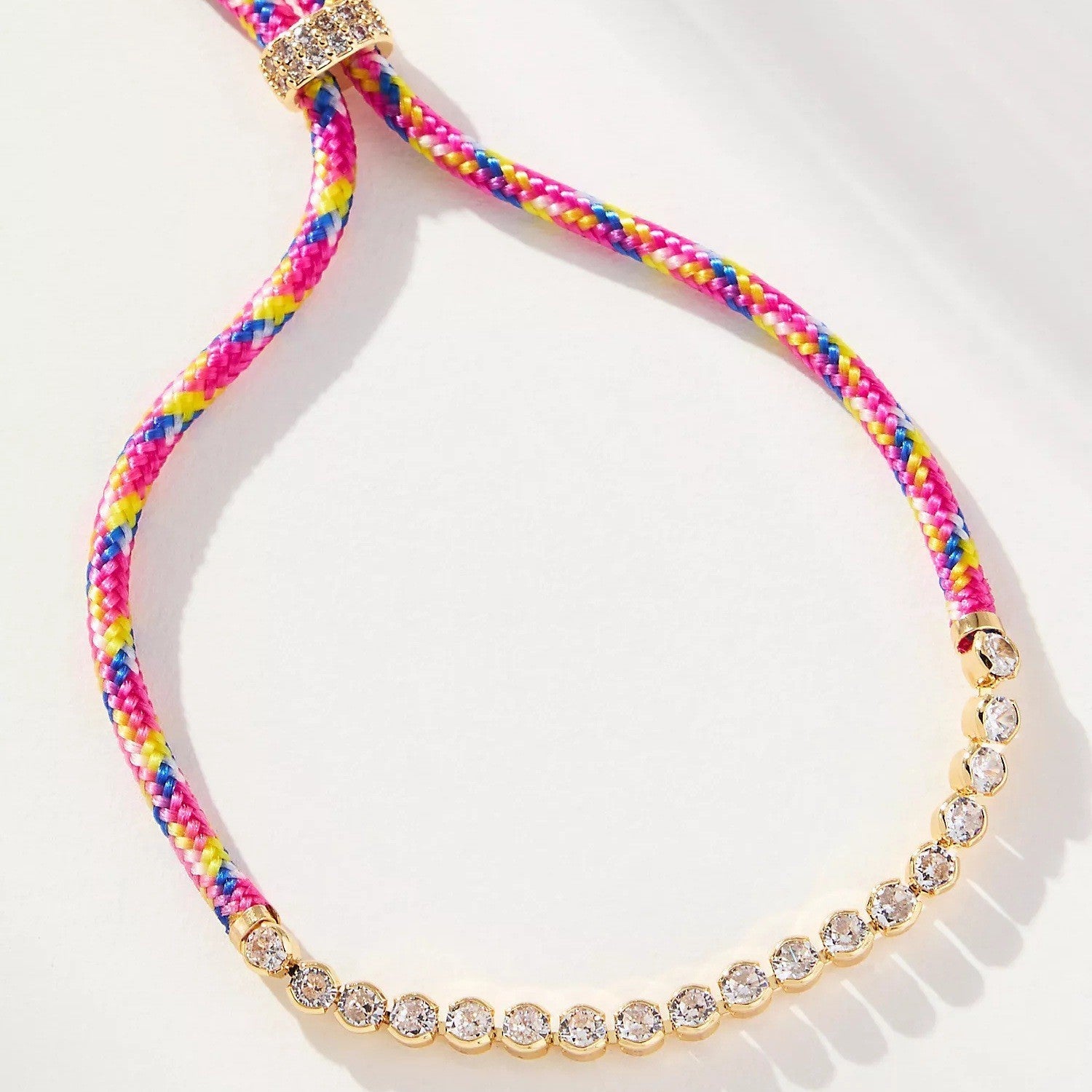Off-white Brown-striped Woven Necklace With Diamond-encrusted Gold Chain Vera Lux