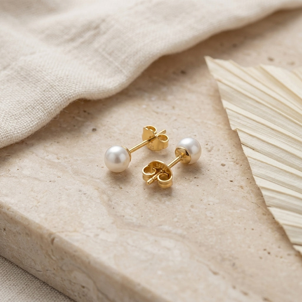 925 Sterling Silver Elegant White Pearl Stud Earrings with S925 Sterling Silver Posts for Women Vera Lux