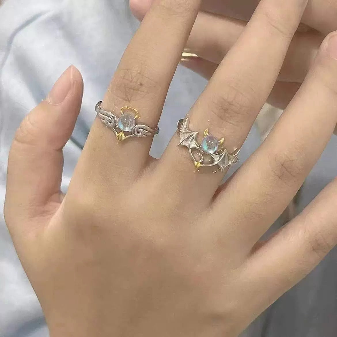 Angel  Devil Couple  Best Friend Rings, Cool Punk Style, Adjustable Size, Birthday Gift Vera Lux