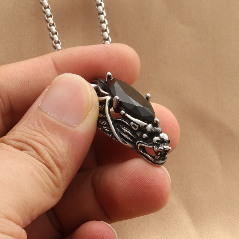 Retro Fashionable Men's Gemstone Dragon Stainless Steel Pendant Vera Lux
