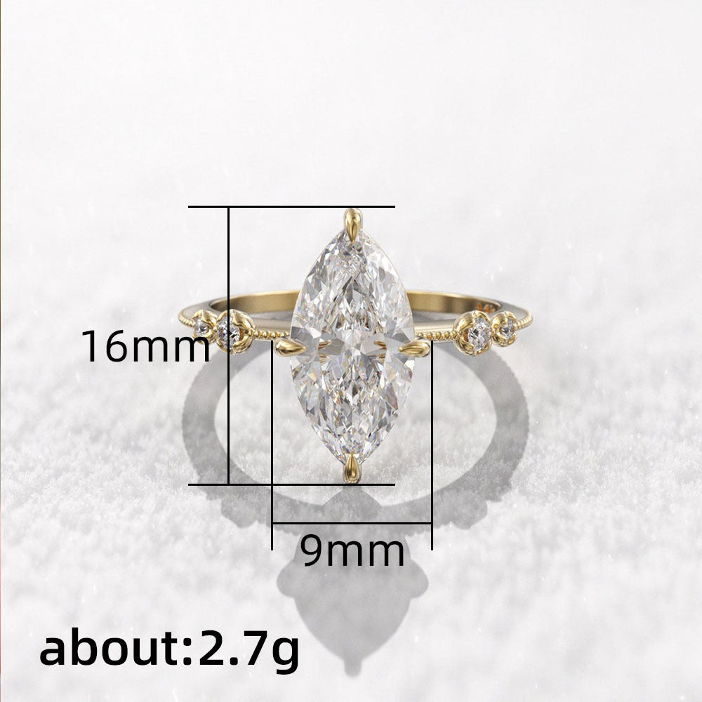 Classic Four-claw Hand-set Marquise-cut Zircon Ring For Women Vera Lux