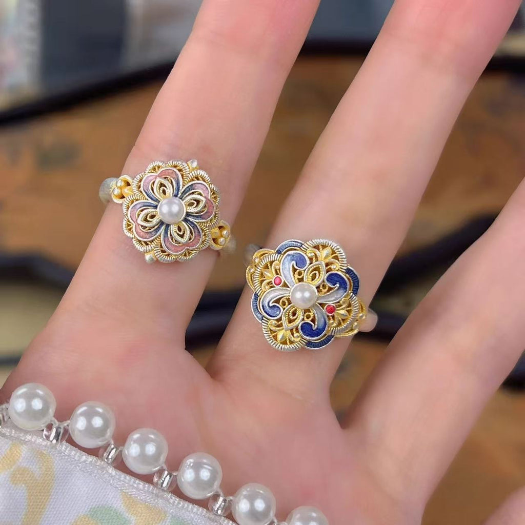 Bohemian Spring Flower Open Ring For Women, Enamel High-End Fashion Index Finger Ring Vera Lux