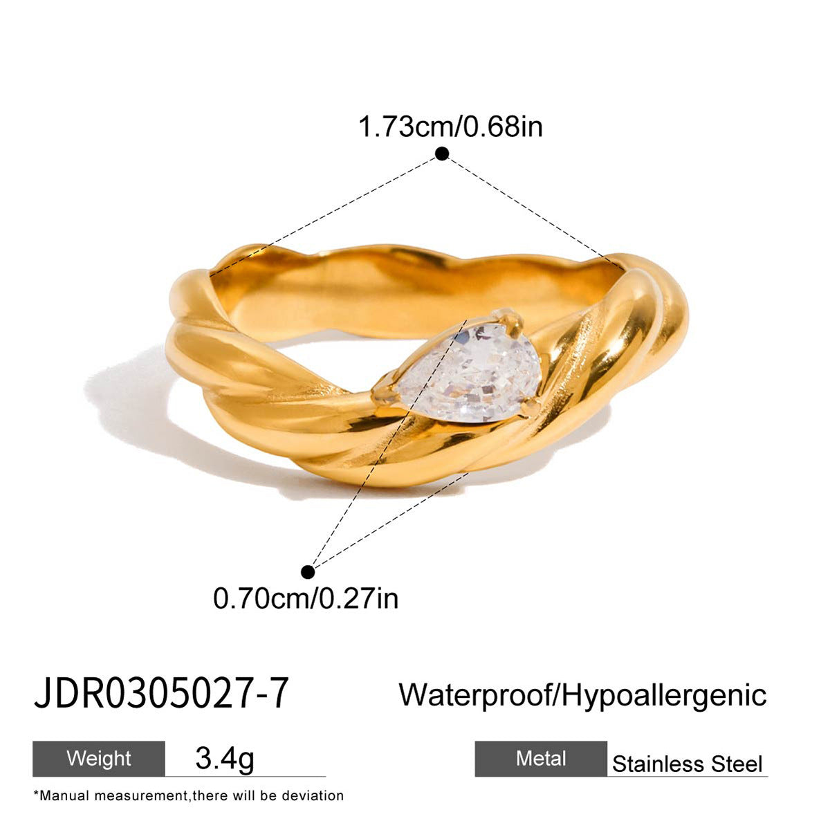 18K Gold Stainless Steel Geometric Zircon Ring Vera Lux