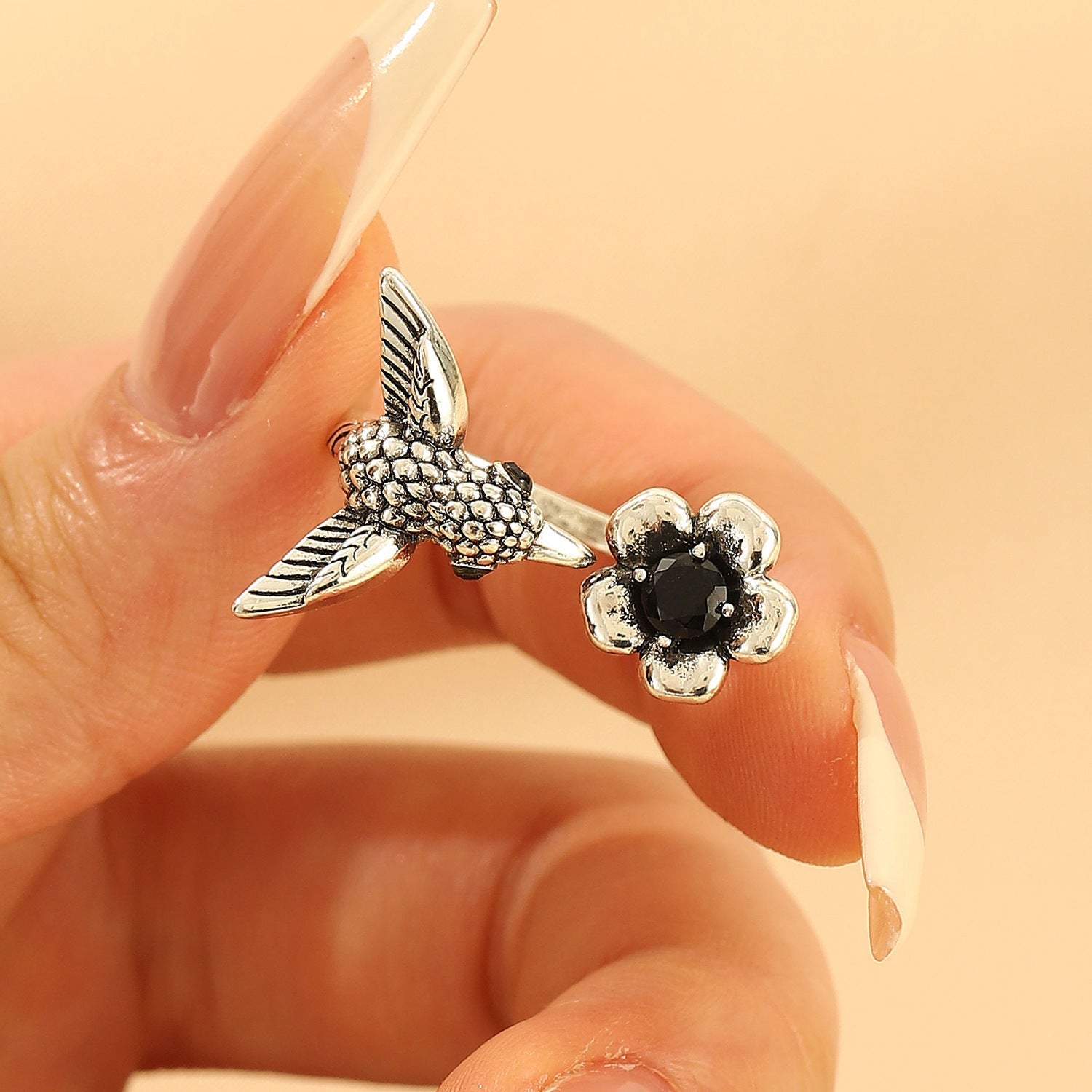 Floral And Hummingbird Vintage Open Ring Vera Lux
