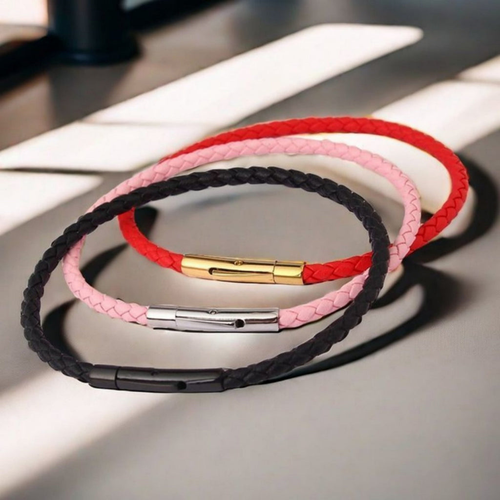 3.0mm Stainless Steel Leather Cord Bracelet With A Single Buckle And Wear-resistant Edging. Vera Lux