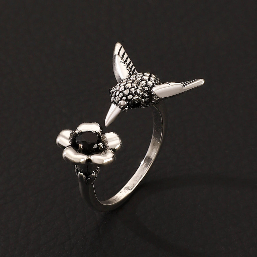 Floral And Hummingbird Vintage Open Ring Vera Lux