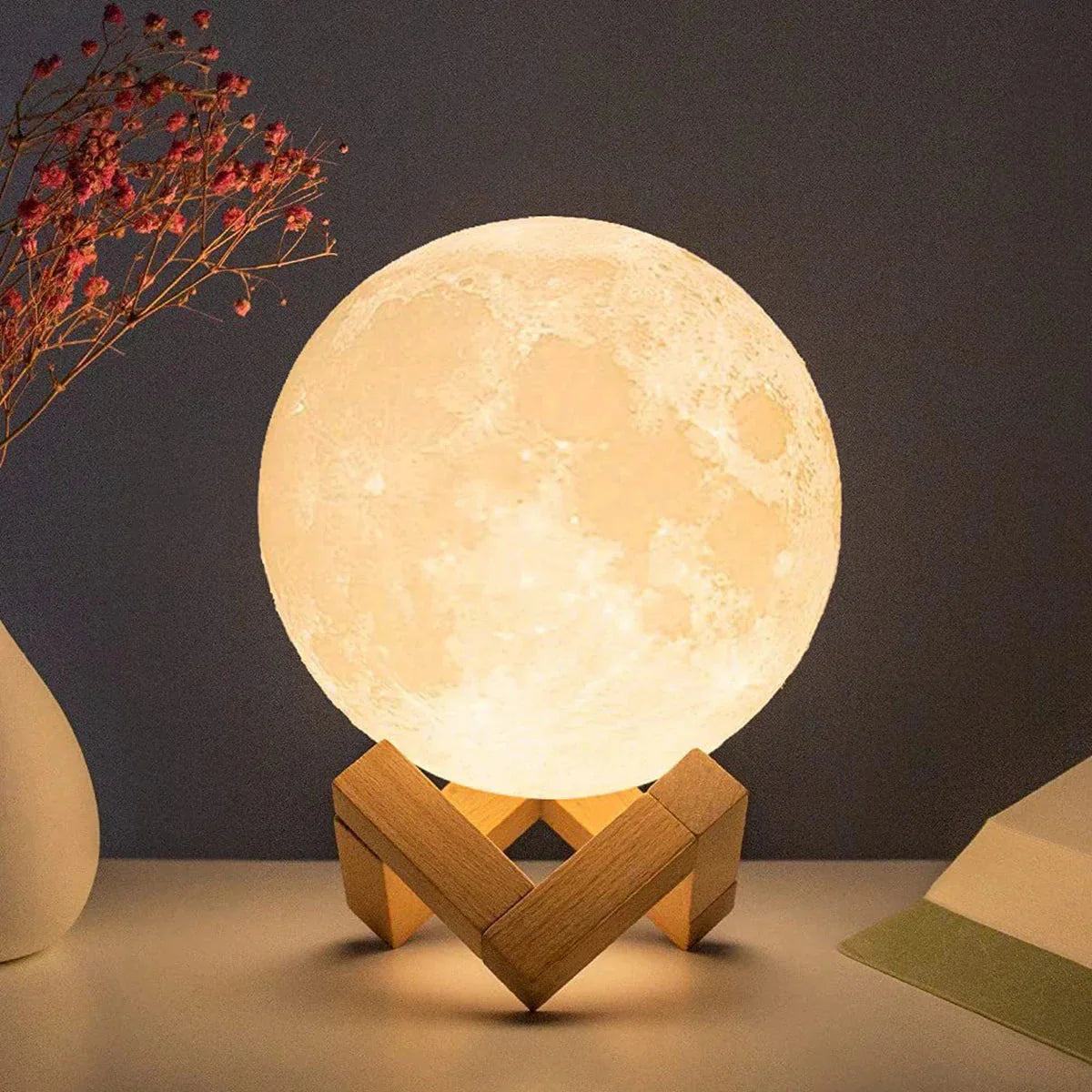 D5 Starry Moon Lamp 8Cm - LED Night Light with Stand, Perfect for Bedroom Decor and Gifts Whatever the Treasure